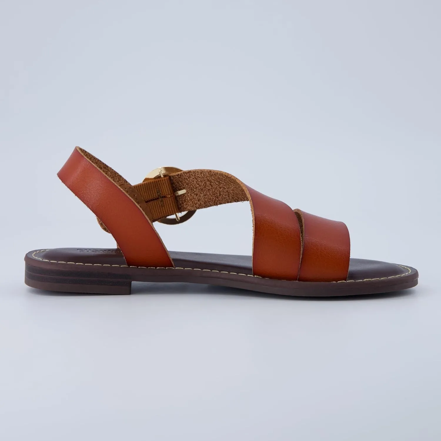 CUSHIONAIRE Lisbon Strappy Flat Sandals for Women 2025 with Adjustable Ankle Strap and Stylish Bold Buckle Accent Dressy Sandals