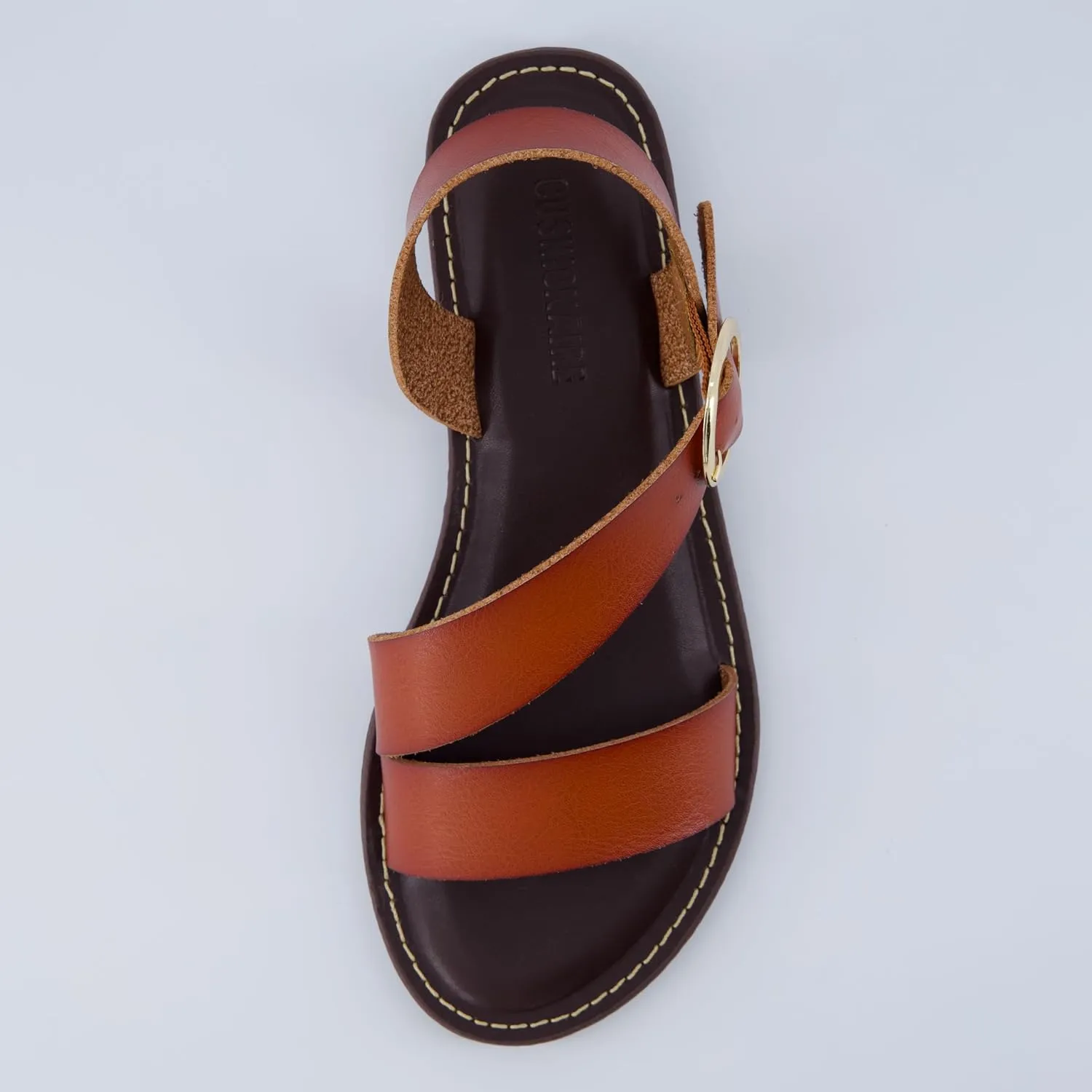 CUSHIONAIRE Lisbon Strappy Flat Sandals for Women 2025 with Adjustable Ankle Strap and Stylish Bold Buckle Accent Dressy Sandals