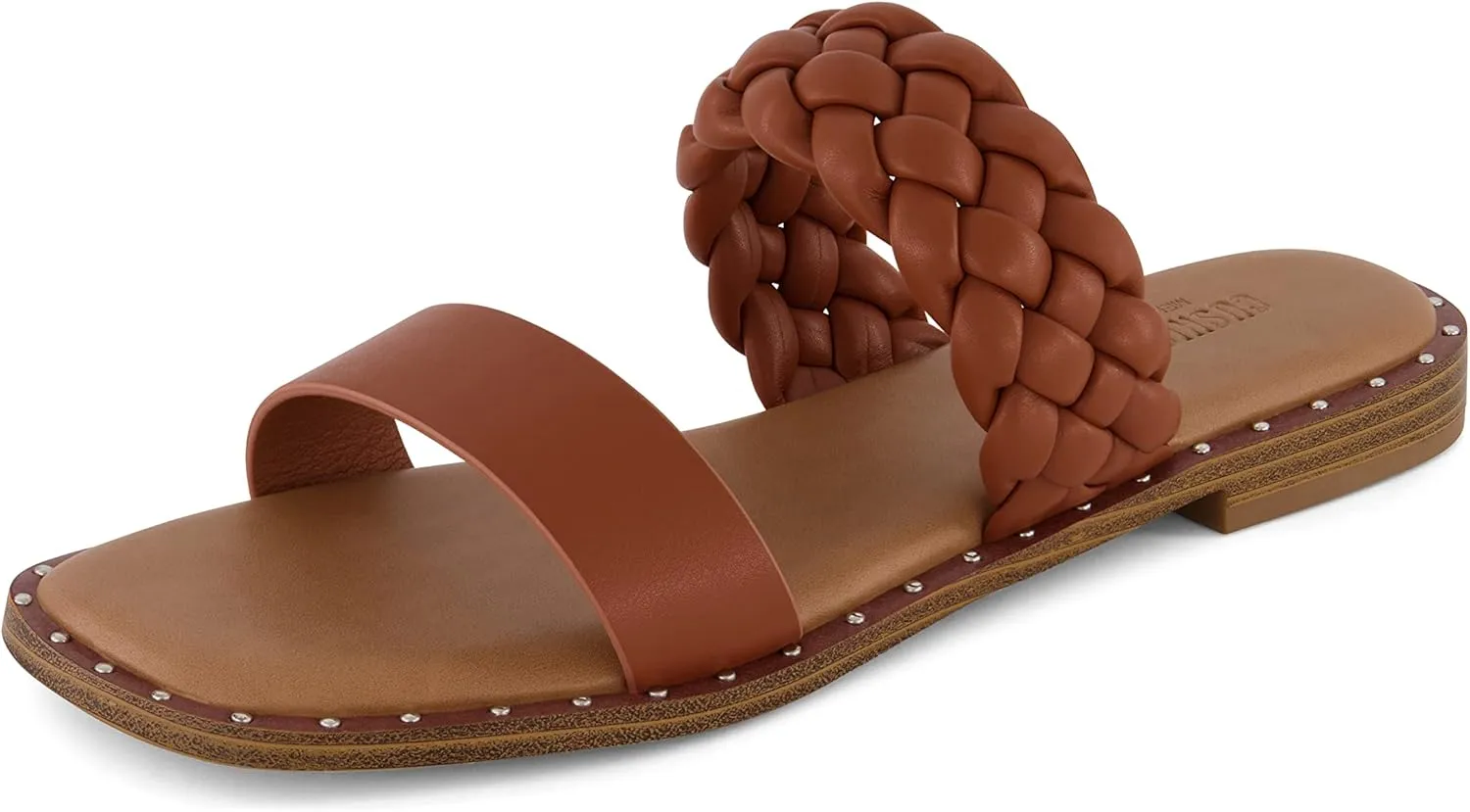 CUSHIONAIRE Varro Two Strap Flat Braided Sandals for Women 2025- Slip-On Dressy Womens Sandals with Memory Foam