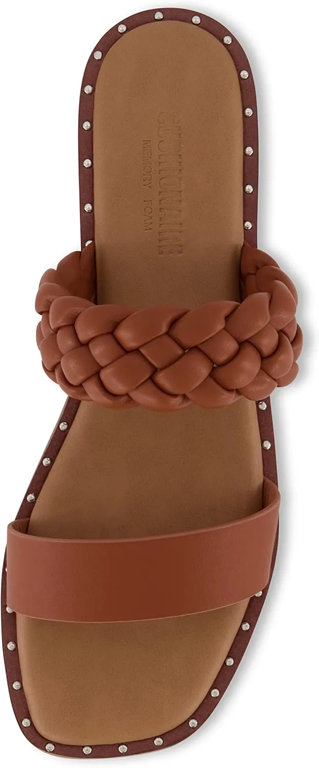 CUSHIONAIRE Varro Two Strap Flat Braided Sandals for Women 2025- Slip-On Dressy Womens Sandals with Memory Foam