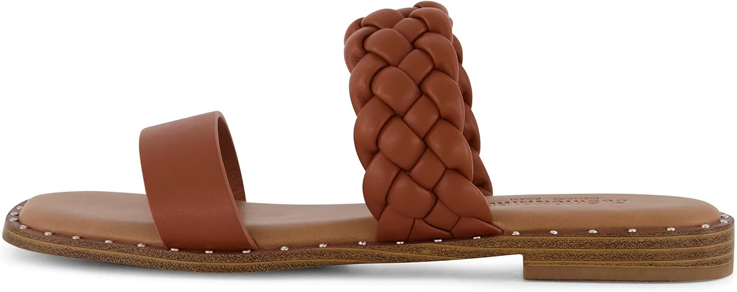 CUSHIONAIRE Varro Two Strap Flat Braided Sandals for Women 2025- Slip-On Dressy Womens Sandals with Memory Foam