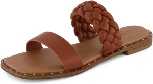 CUSHIONAIRE Varro Two Strap Flat Braided Sandals for Women 2025- Slip-On Dressy Womens Sandals with Memory Foam