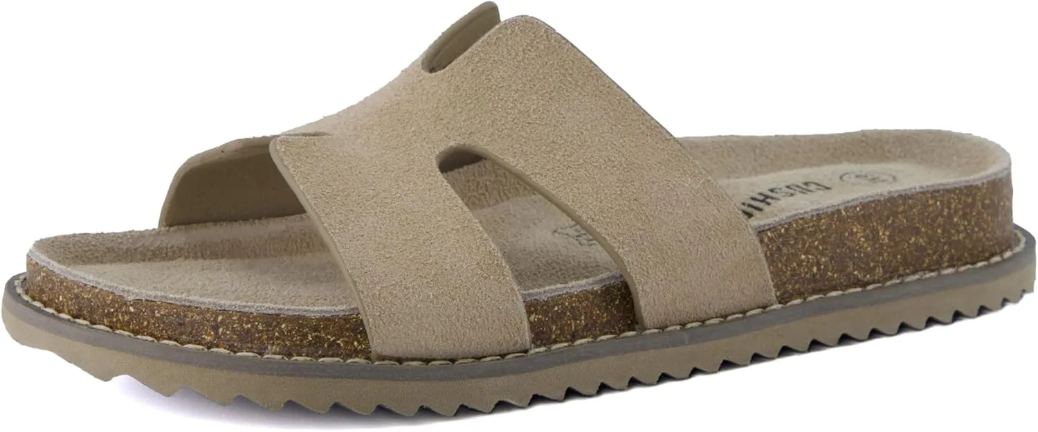 CUSHIONAIRE Wisdom Womens Sandals Cutout Strap Genuine Leather Slides – Slip On Cork Footbed Sandals for Women 2025