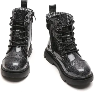 DADAWEN Boys Girls Glitter Ankle Boots Lace Up Waterproof Combat Boot With Side Zipper (Toddler/Little Kid/Big Kid)