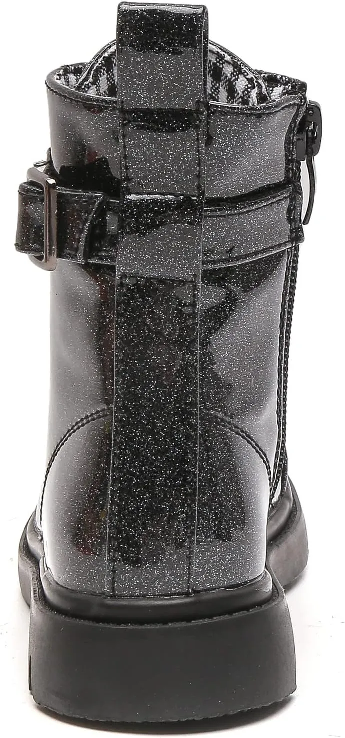 DADAWEN Boys Girls Glitter Ankle Boots Lace Up Waterproof Combat Boot With Side Zipper (Toddler/Little Kid/Big Kid)