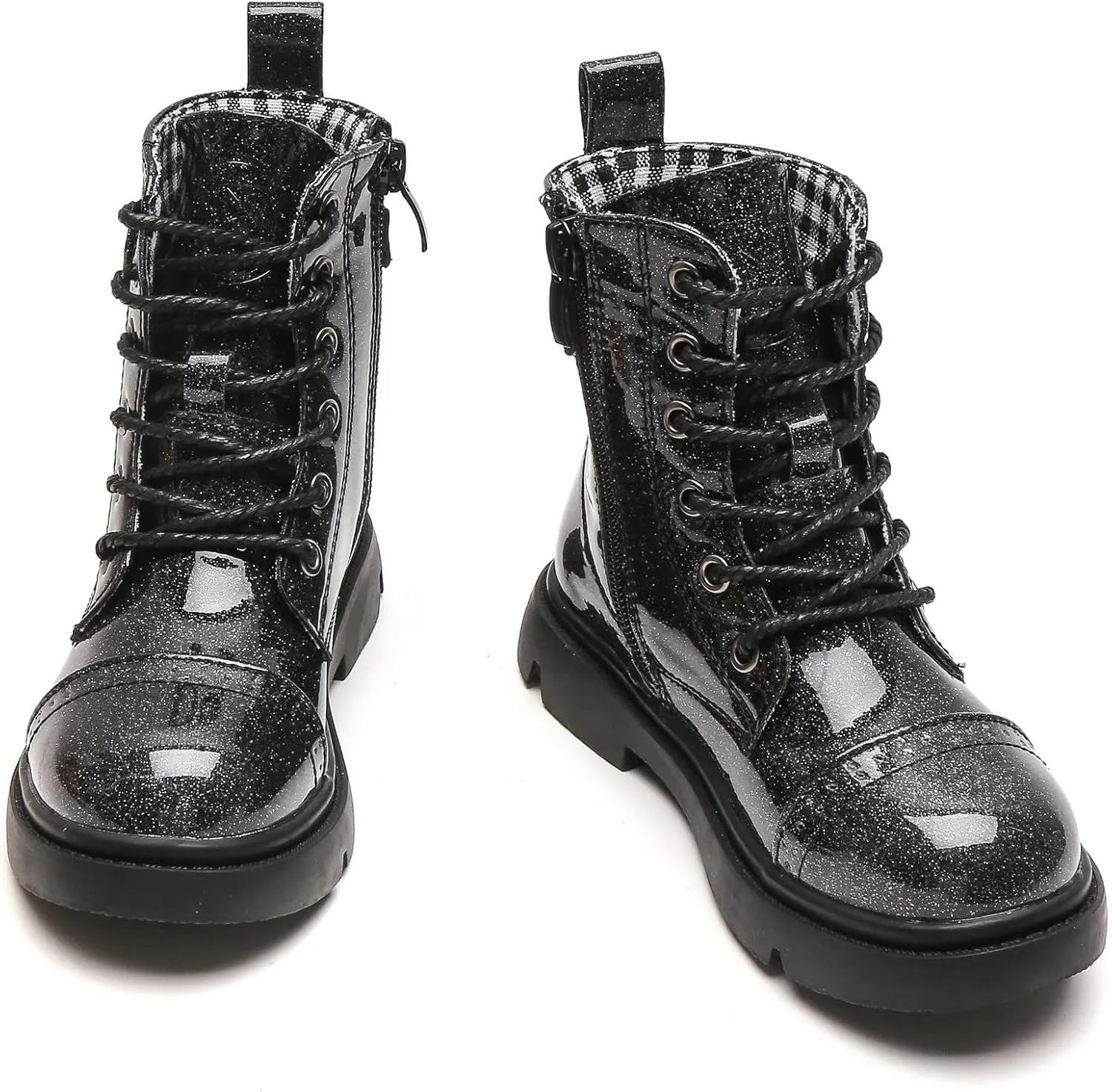 DADAWEN Boys Girls Glitter Ankle Boots Lace Up Waterproof Combat Boot With Side Zipper (Toddler/Little Kid/Big Kid)