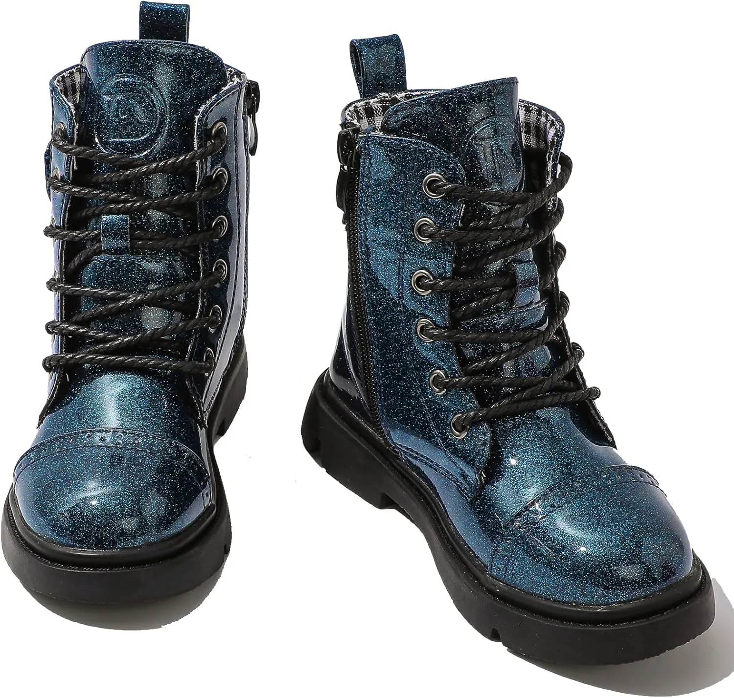 DADAWEN Boys Girls Glitter Ankle Boots Lace Up Waterproof Combat Boot With Side Zipper (Toddler/Little Kid/Big Kid)