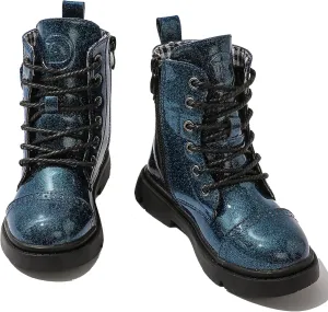 DADAWEN Boys Girls Glitter Ankle Boots Lace Up Waterproof Combat Boot With Side Zipper (Toddler/Little Kid/Big Kid)