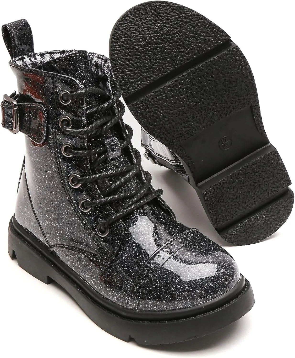 DADAWEN Boys Girls Glitter Ankle Boots Lace Up Waterproof Combat Boot With Side Zipper (Toddler/Little Kid/Big Kid)