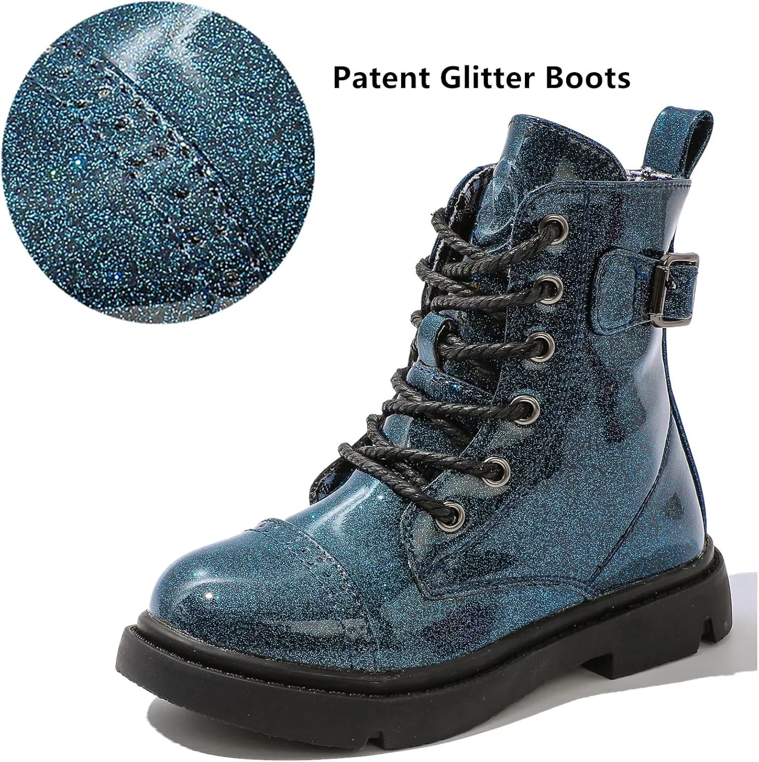 DADAWEN Boys Girls Glitter Ankle Boots Lace Up Waterproof Combat Boot With Side Zipper (Toddler/Little Kid/Big Kid)