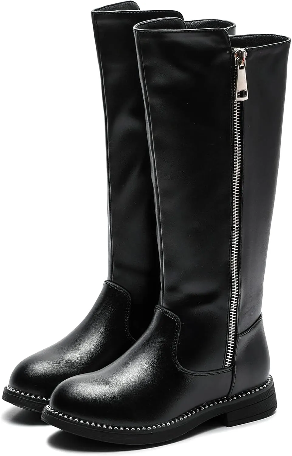 DADAWEN Girls Waterproof Leather Zipper Fur Lined Knee High Winter Riding Boots (Toddler/Little Kid/Big Kid)