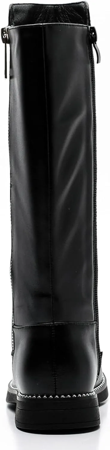DADAWEN Girls Waterproof Leather Zipper Fur Lined Knee High Winter Riding Boots (Toddler/Little Kid/Big Kid)