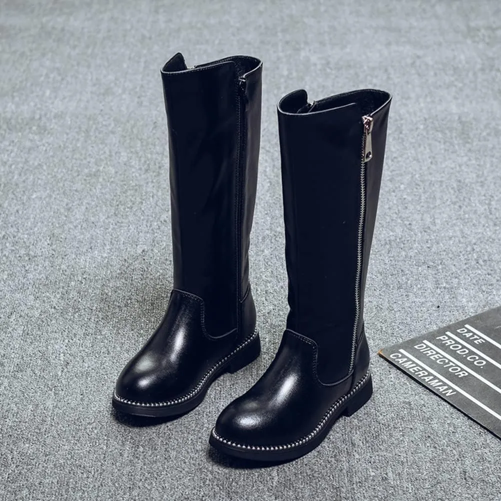 DADAWEN Girls Waterproof Leather Zipper Fur Lined Knee High Winter Riding Boots (Toddler/Little Kid/Big Kid)