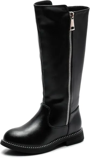 DADAWEN Girls Waterproof Leather Zipper Fur Lined Knee High Winter Riding Boots (Toddler/Little Kid/Big Kid)