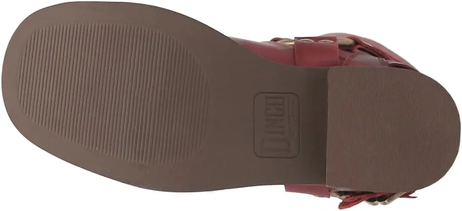 Dingo Womens Blacklist Tooled Inlay Round Toe Pull On Motorcycle Casual Boots Mid Calf Mid Heel 2-3" - Red