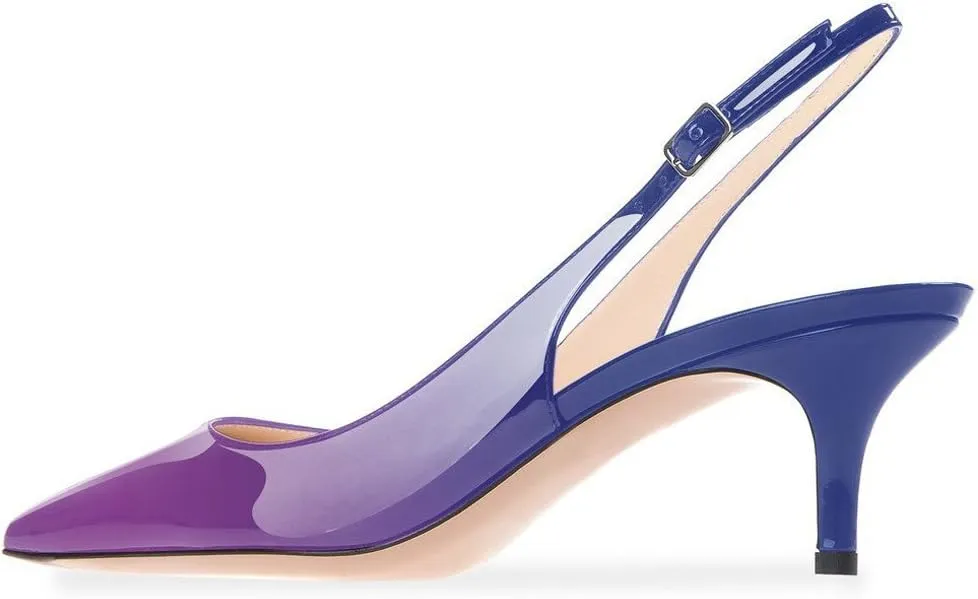Divanne Slingback Pumps, Women's Pointed Toe Low Heel Sandals Slingback Strap Kitten Heel Pumps Evening Party Wedding Shoes
