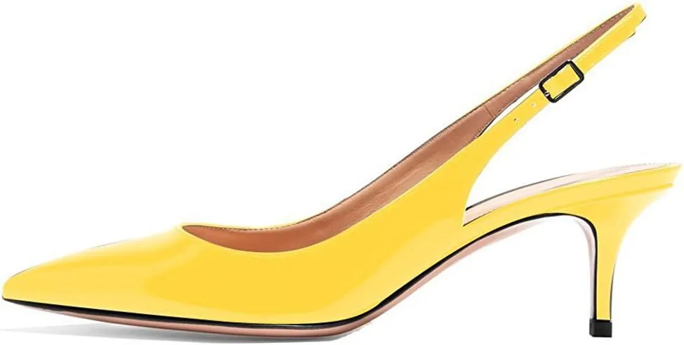 Divanne Slingback Pumps, Women's Pointed Toe Low Heel Sandals Slingback Strap Kitten Heel Pumps Evening Party Wedding Shoes