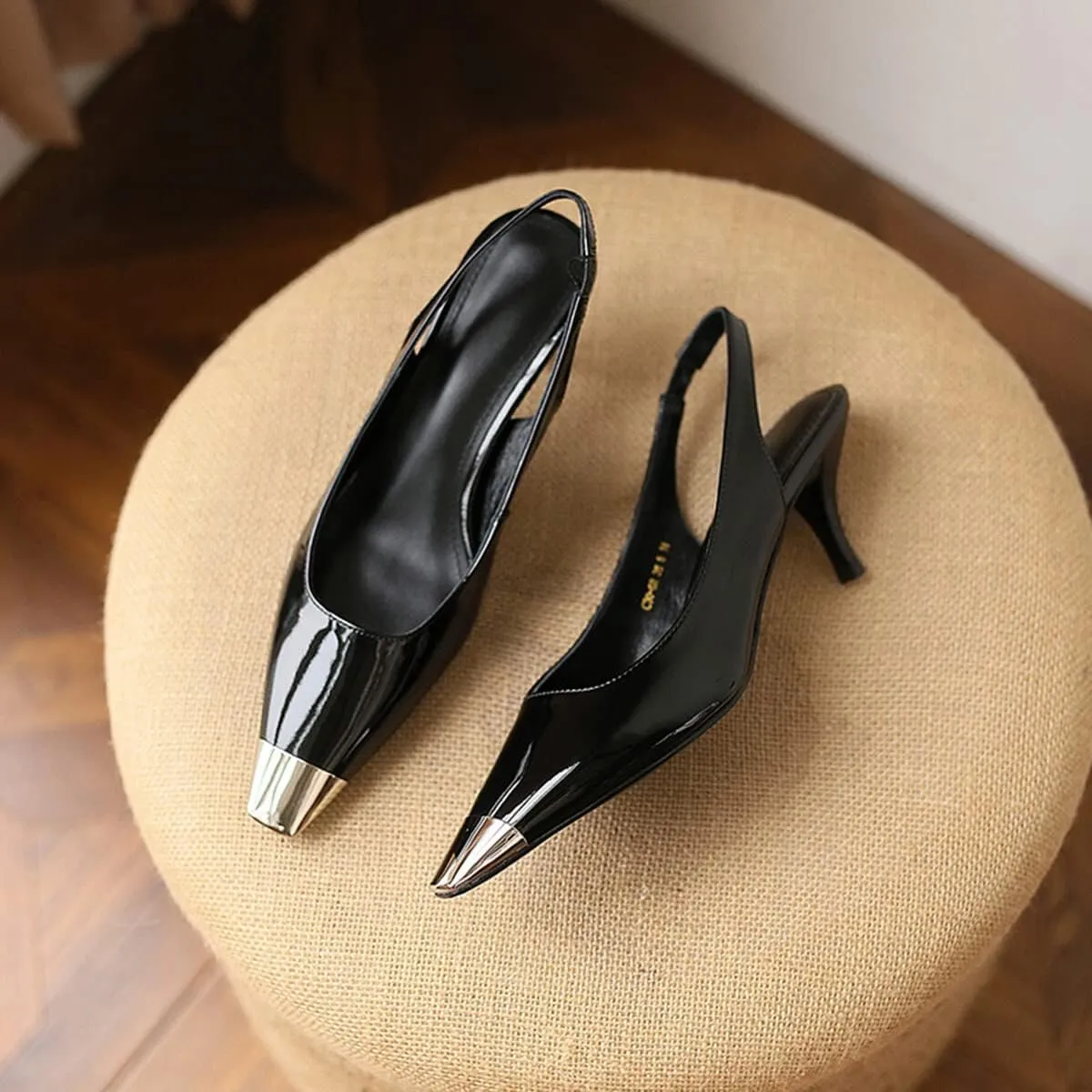Divanne Slingback Pumps, Women's Pointed Toe Low Heel Sandals Slingback Strap Kitten Heel Pumps Evening Party Wedding Shoes