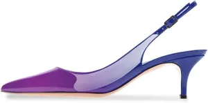 Divanne Slingback Pumps, Women's Pointed Toe Low Heel Sandals Slingback Strap Kitten Heel Pumps Evening Party Wedding Shoes