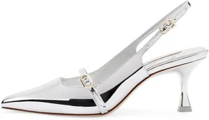 Divanne Slingback Pumps, Women's Pointed Toe Low Heel Sandals Slingback Strap Kitten Heel Pumps Evening Party Wedding Shoes