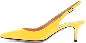Divanne Slingback Pumps, Women's Pointed Toe Low Heel Sandals Slingback Strap Kitten Heel Pumps Evening Party Wedding Shoes