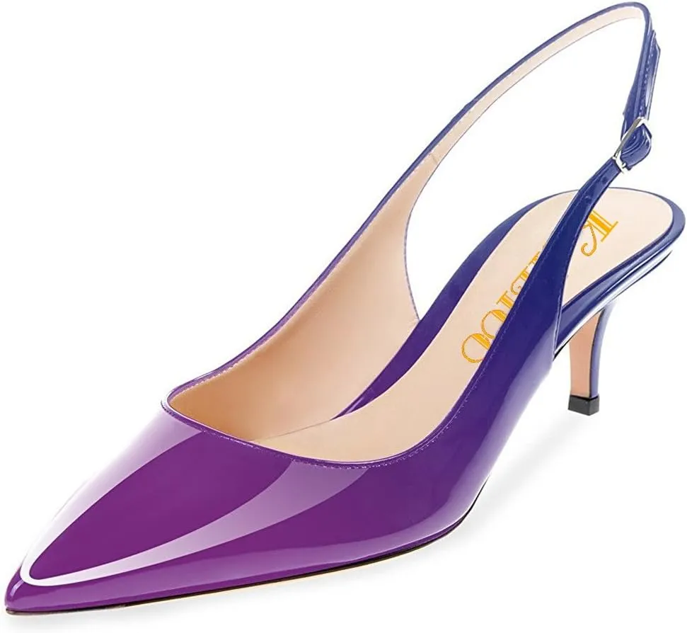 Divanne Slingback Pumps, Women's Pointed Toe Low Heel Sandals Slingback Strap Kitten Heel Pumps Evening Party Wedding Shoes