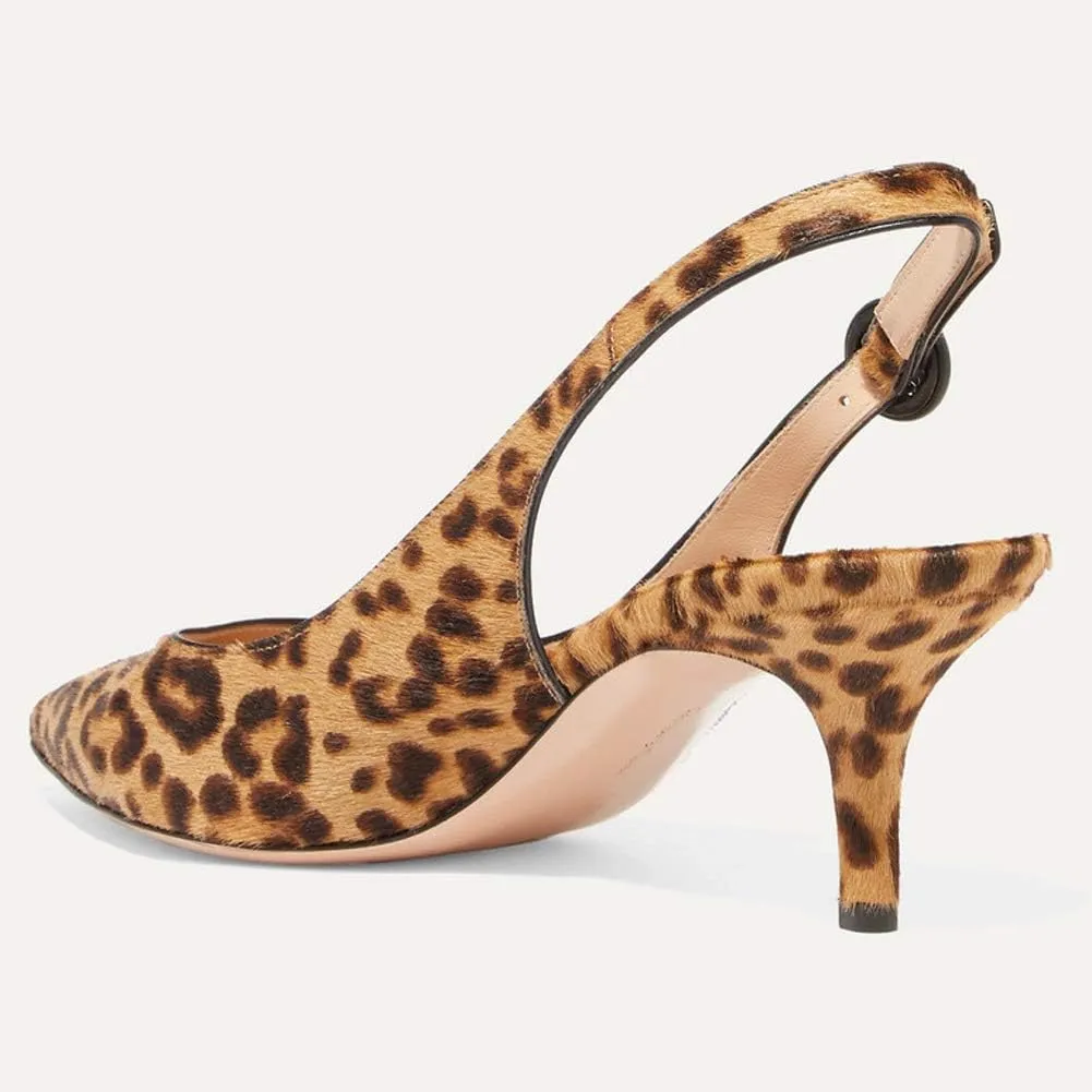 Divanne Slingback Pumps, Women's Pointed Toe Low Heel Sandals Slingback Strap Kitten Heel Pumps Evening Party Wedding Shoes