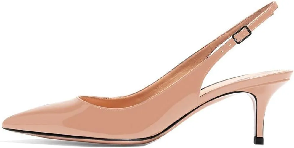 Divanne Slingback Pumps, Women's Pointed Toe Low Heel Sandals Slingback Strap Kitten Heel Pumps Evening Party Wedding Shoes