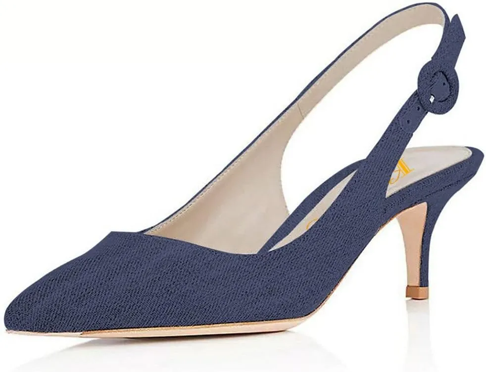 Divanne Slingback Pumps, Women's Pointed Toe Low Heel Sandals Slingback Strap Kitten Heel Pumps Evening Party Wedding Shoes