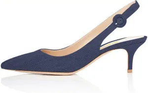 Divanne Slingback Pumps, Women's Pointed Toe Low Heel Sandals Slingback Strap Kitten Heel Pumps Evening Party Wedding Shoes