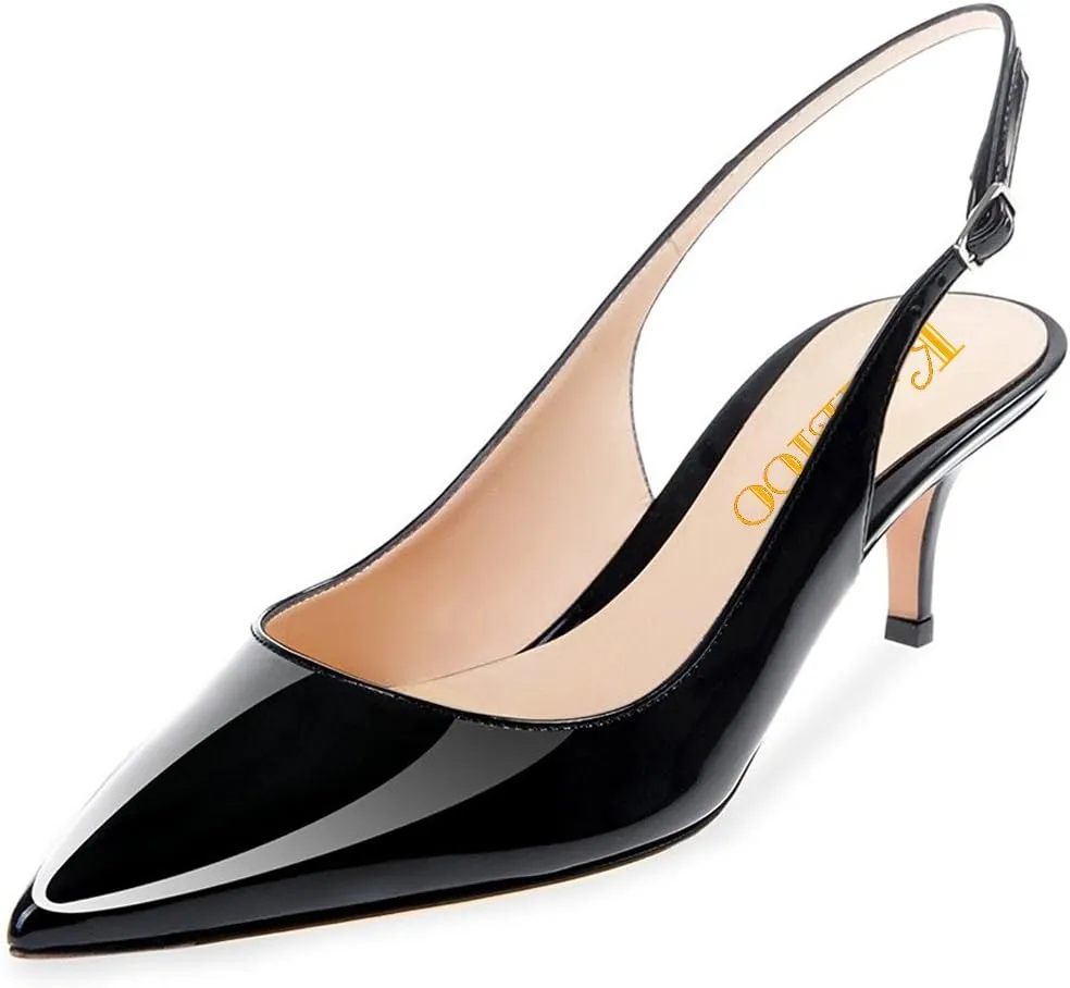 Divanne Slingback Pumps, Women's Pointed Toe Low Heel Sandals Slingback Strap Kitten Heel Pumps Evening Party Wedding Shoes
