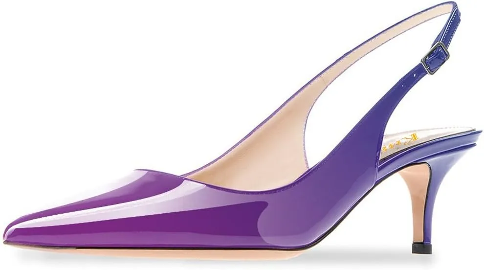 Divanne Slingback Pumps, Women's Pointed Toe Low Heel Sandals Slingback Strap Kitten Heel Pumps Evening Party Wedding Shoes