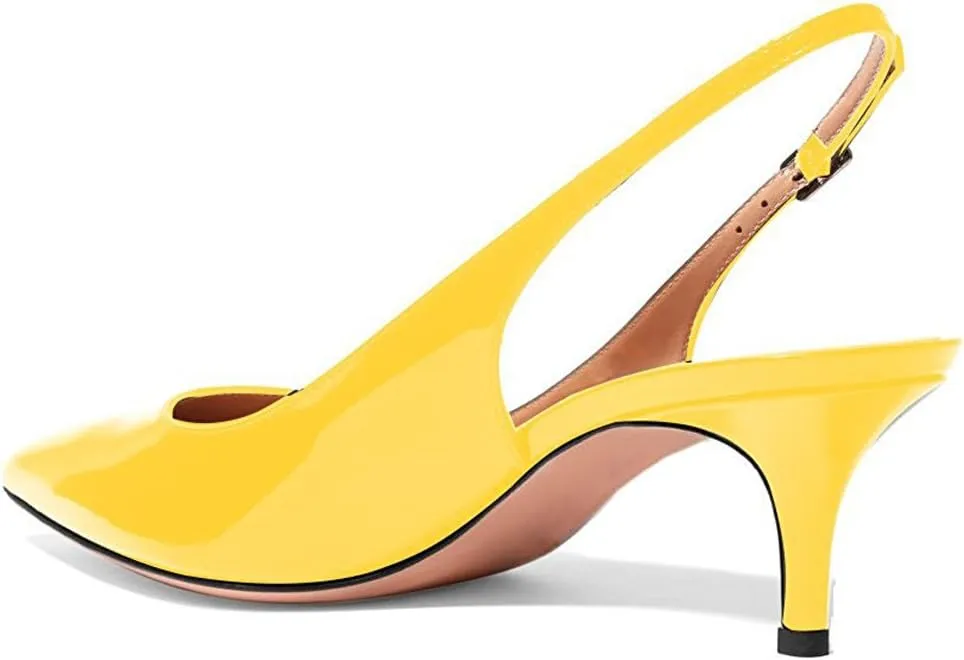 Divanne Slingback Pumps, Women's Pointed Toe Low Heel Sandals Slingback Strap Kitten Heel Pumps Evening Party Wedding Shoes