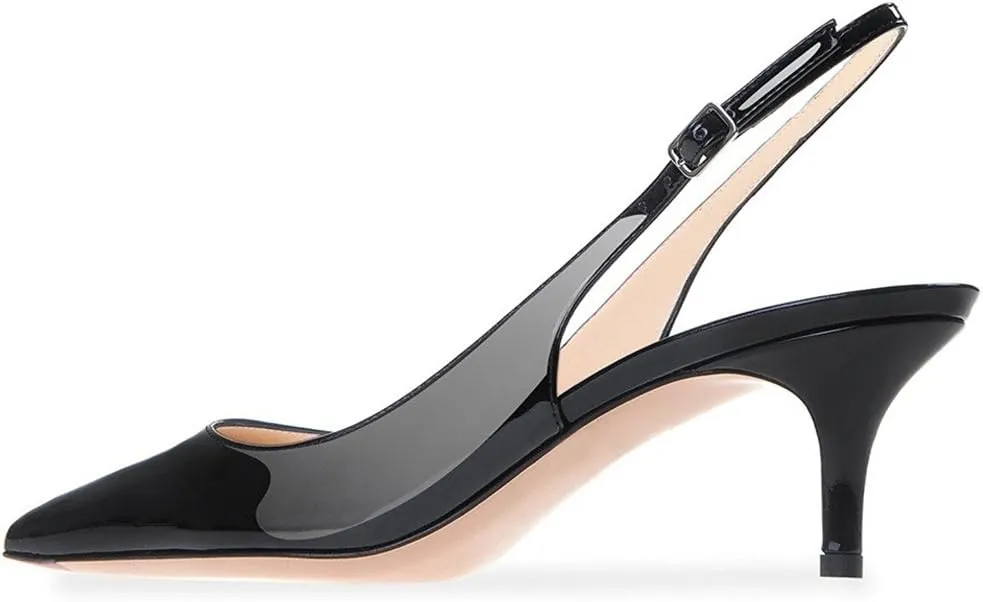 Divanne Slingback Pumps, Women's Pointed Toe Low Heel Sandals Slingback Strap Kitten Heel Pumps Evening Party Wedding Shoes