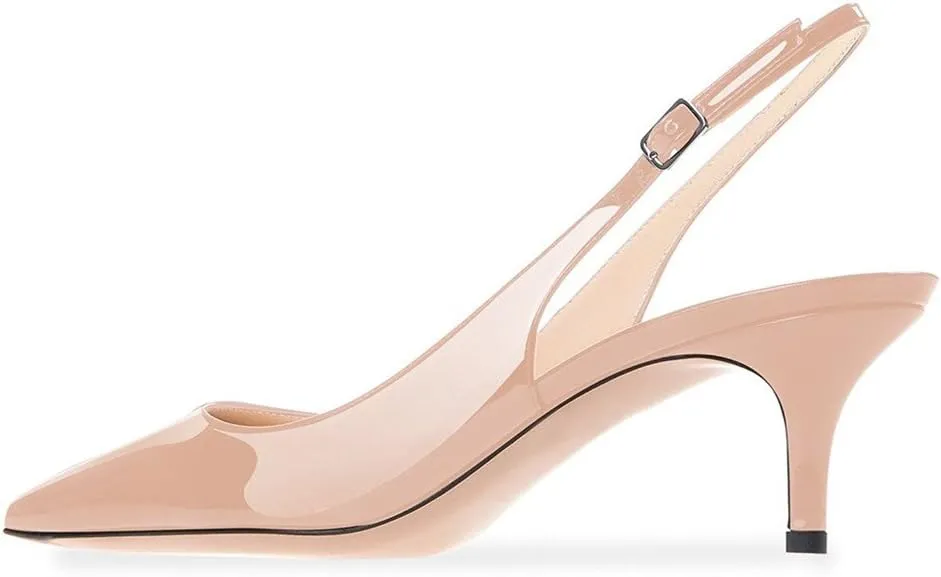 Divanne Slingback Pumps, Women's Pointed Toe Low Heel Sandals Slingback Strap Kitten Heel Pumps Evening Party Wedding Shoes