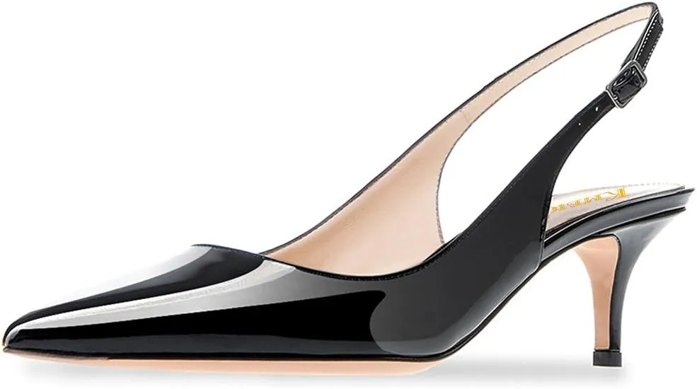 Divanne Slingback Pumps, Women's Pointed Toe Low Heel Sandals Slingback Strap Kitten Heel Pumps Evening Party Wedding Shoes