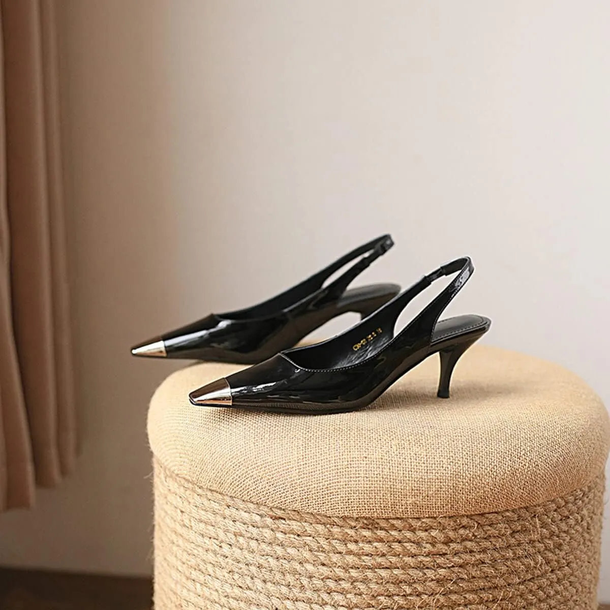 Divanne Slingback Pumps, Women's Pointed Toe Low Heel Sandals Slingback Strap Kitten Heel Pumps Evening Party Wedding Shoes