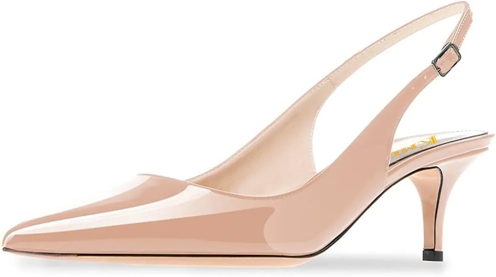 Divanne Slingback Pumps, Women's Pointed Toe Low Heel Sandals Slingback Strap Kitten Heel Pumps Evening Party Wedding Shoes