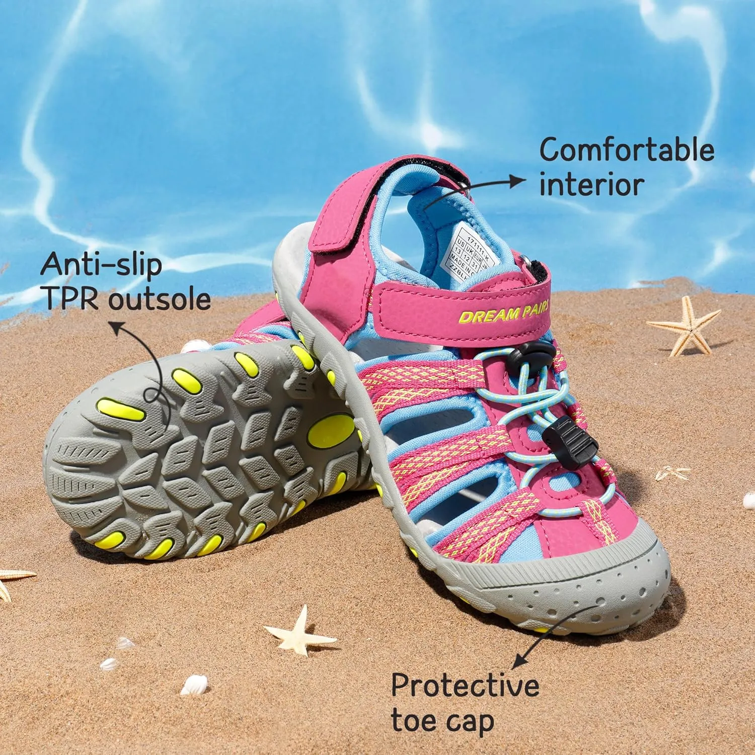 DREAM PAIRS Boys Girls Summer Outdoor Athletic Sport Sandals Hiking Beach Casual Closed Toe Adjustable Multicolor for Toddler/Little/Big Kids