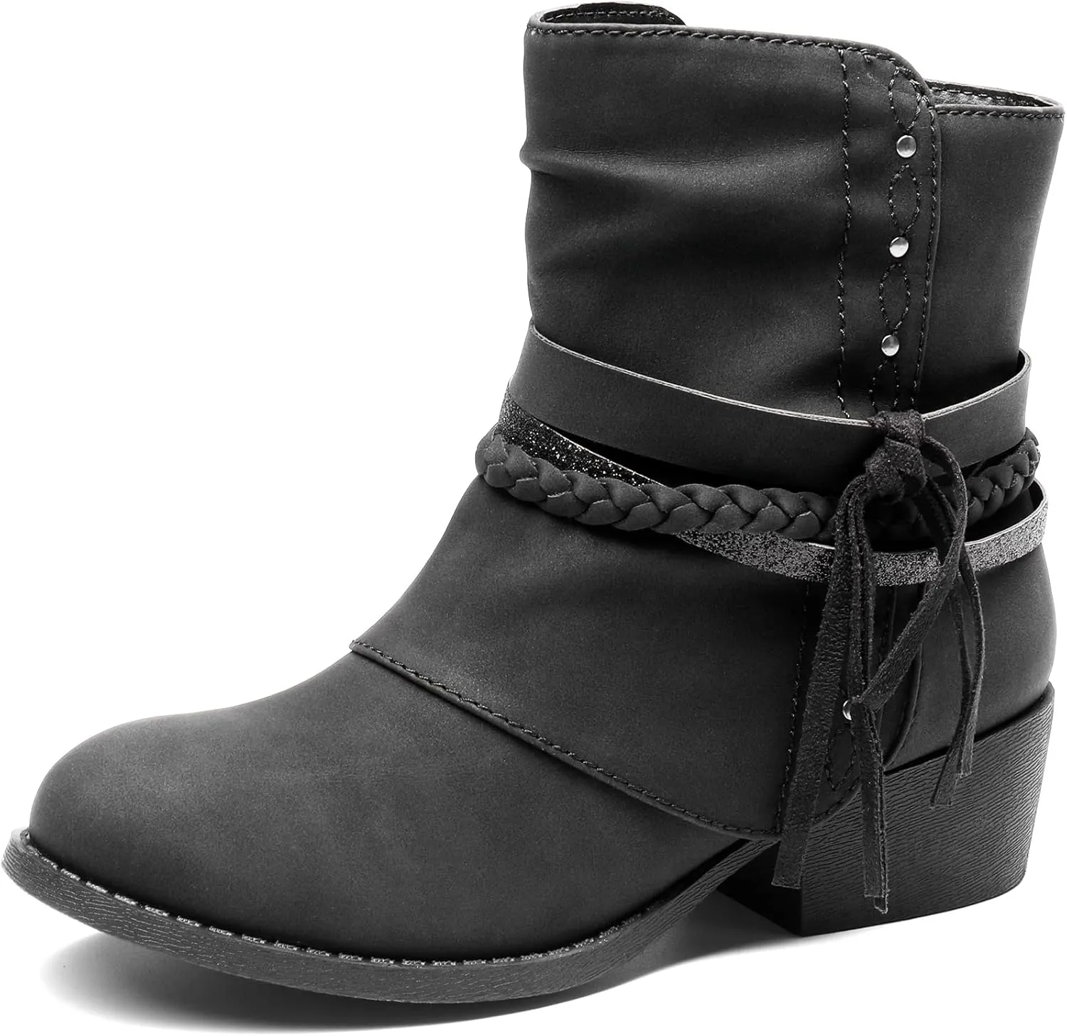 DREAM PAIRS Girls Ankle Boots Side Zipper Low Heels Boots Little Kid/Big Kid