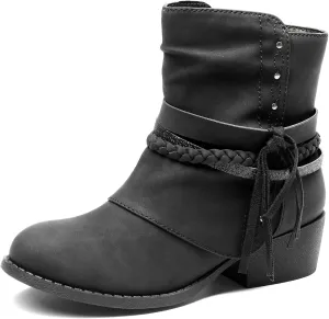 DREAM PAIRS Girls Ankle Boots Side Zipper Low Heels Boots Little Kid/Big Kid