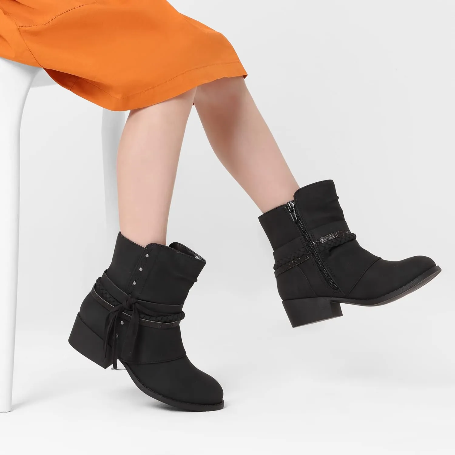 DREAM PAIRS Girls Ankle Boots Side Zipper Low Heels Boots Little Kid/Big Kid