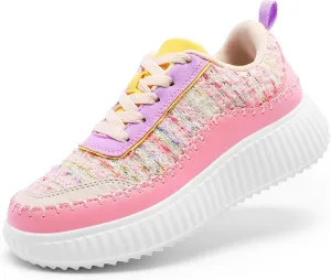 DREAM PAIRS Girls Fashion Sneakers Tennis Shoes Kids Platform Lightweight Lace Up Casual Walking Shoes