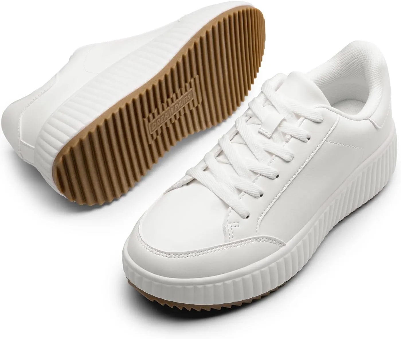 DREAM PAIRS Women Platform Chunky Lightweight Comfortable Casual Faux Leather Lace-Up Dee Walking Fashion Sneakers