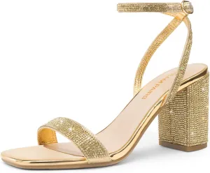 DREAM PAIRS Women's Chunky Heels Square Open Toe Ankle Buckle Strappy Block Heeled Sandals for Party Wedding Daily