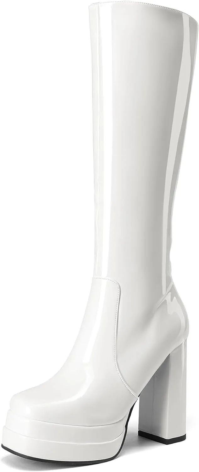 DREAM PAIRS Women's Platform Heeled Knee High Boots, Long Chunky Tall Gogo Boots for Fall