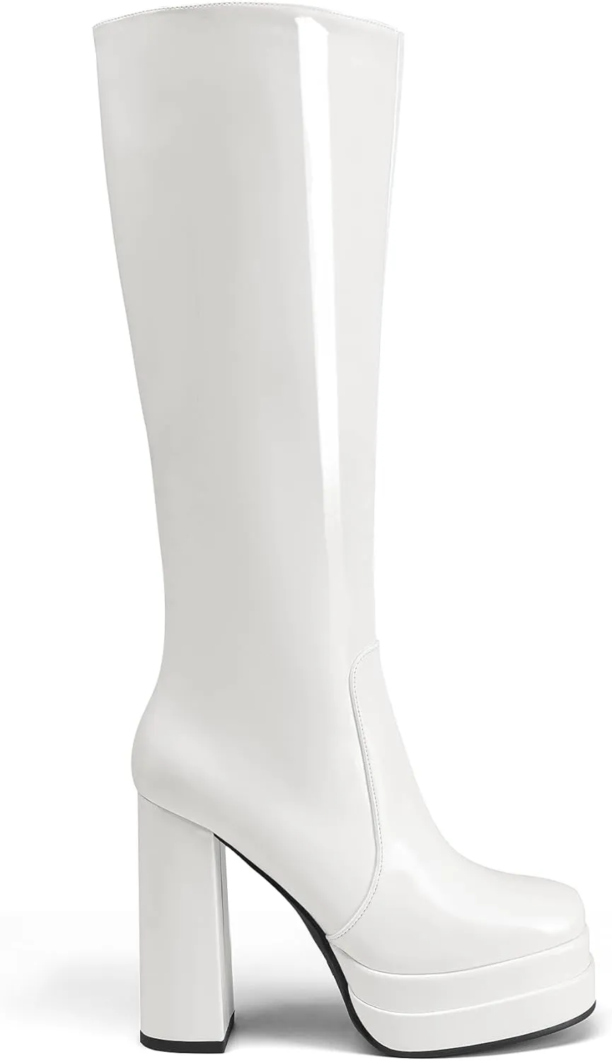 DREAM PAIRS Women's Platform Heeled Knee High Boots, Long Chunky Tall Gogo Boots for Fall