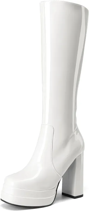 DREAM PAIRS Women's Platform Heeled Knee High Boots, Long Chunky Tall Gogo Boots for Fall