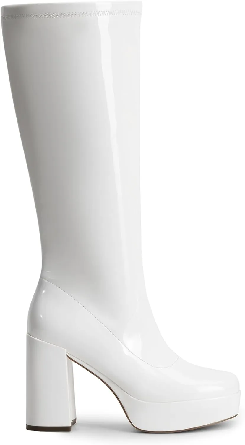 DREAM PAIRS Women's Platform Knee High Boots Chunky Block Heel Side Zipper Cute Gogo Boots