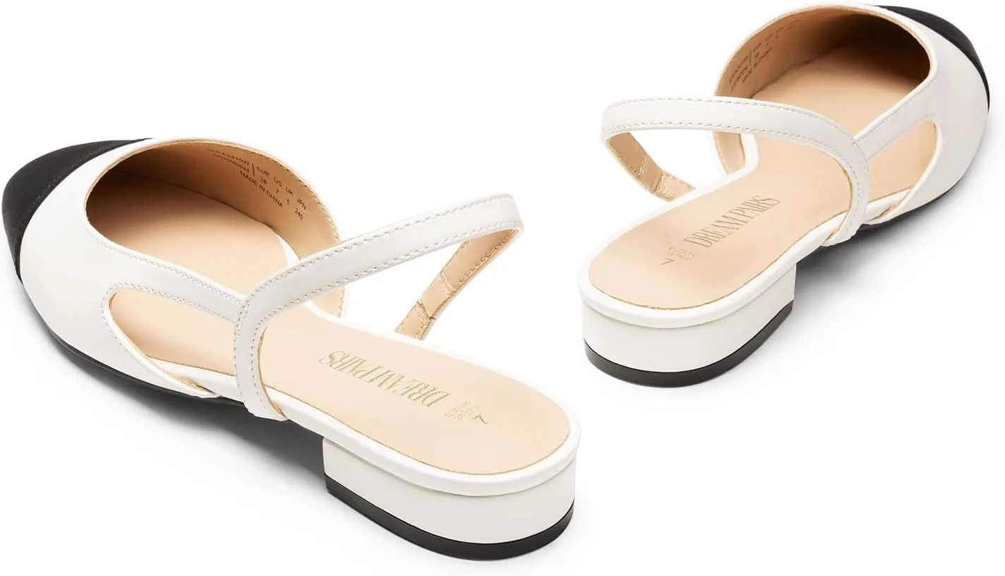 DREAM PAIRS Women's Slingback Flats, Square Toe Flats for Women Dressy Casual Work Office Party, Low Heel Dress Shoes for Women